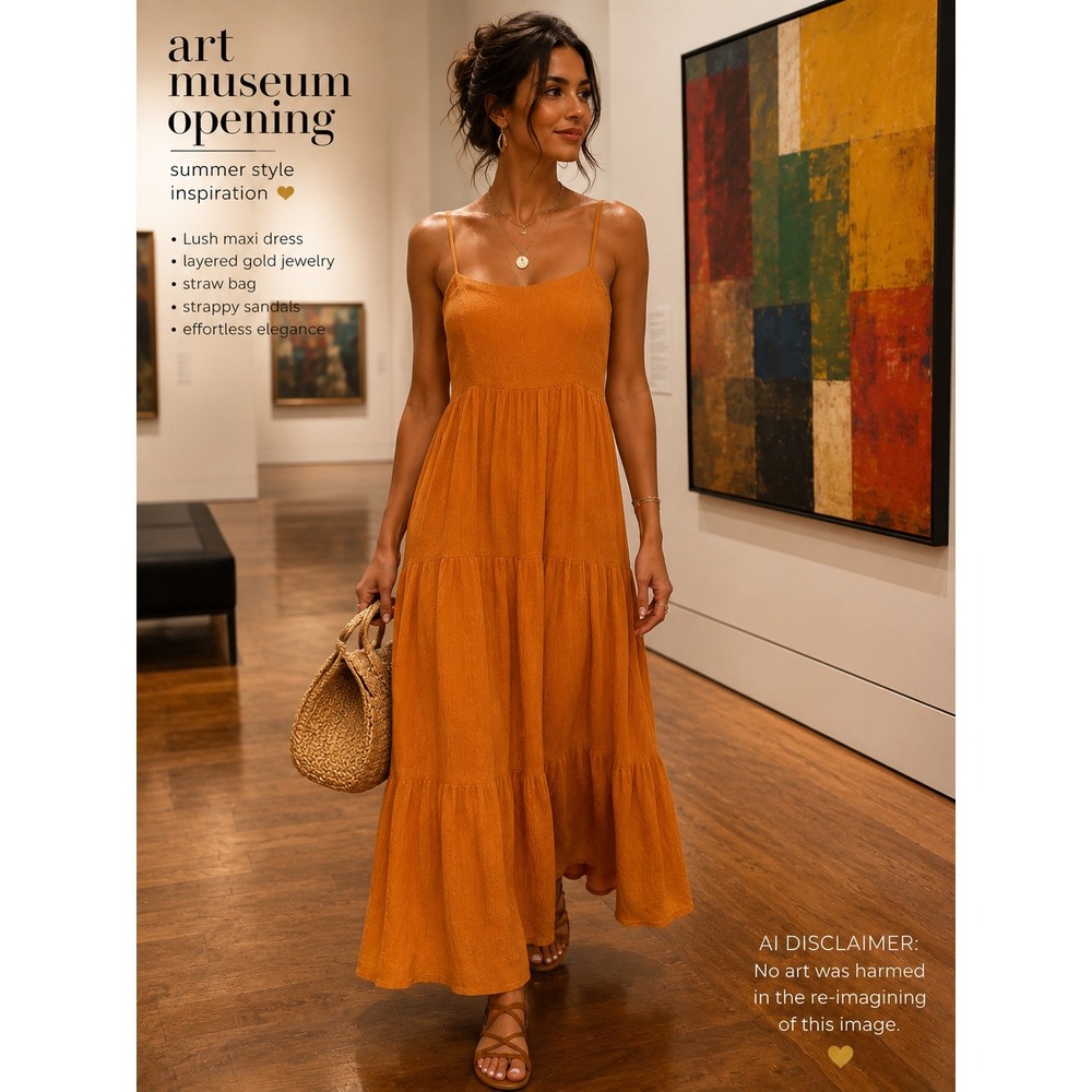 Lush Orange Maxi Dress Small Tiered Tie Back Textured Gauze Summer Sundress